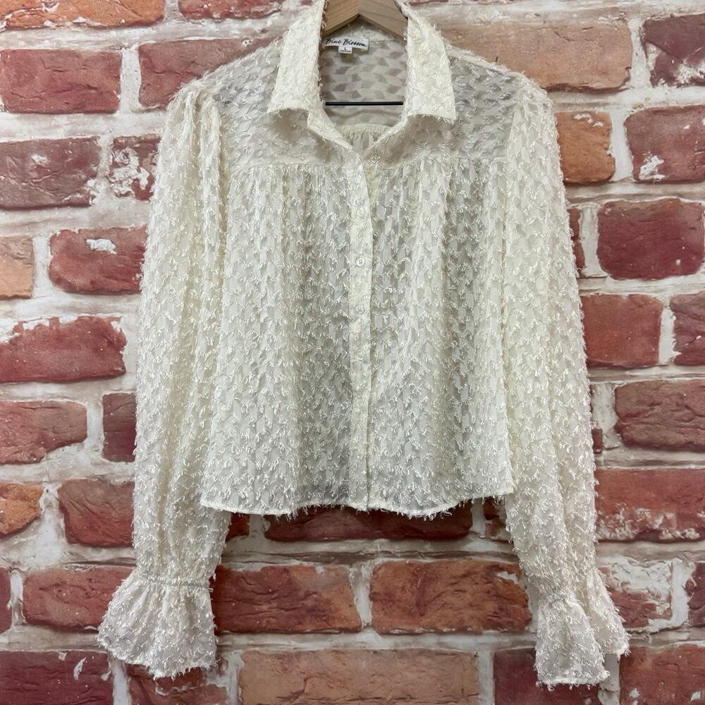 Young Contemporary Top Women's L Cream Abstract Burnout Chic Casual Career Shirt